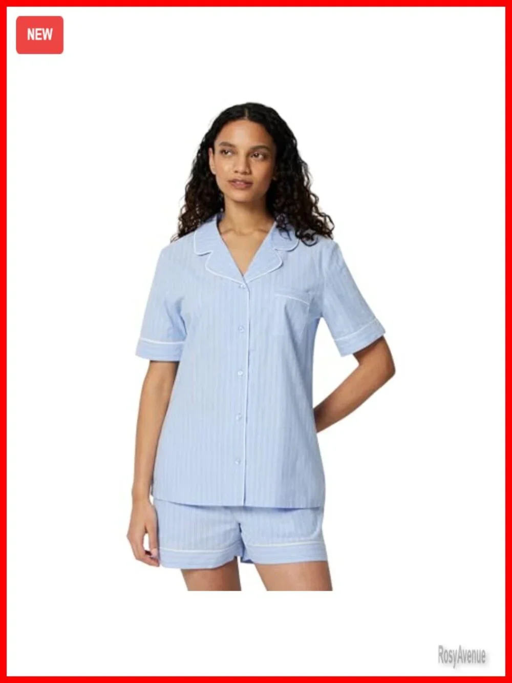 Cotton Stretch Poplin Pajama Set, Short Sleeve Button-Down with Shorts
